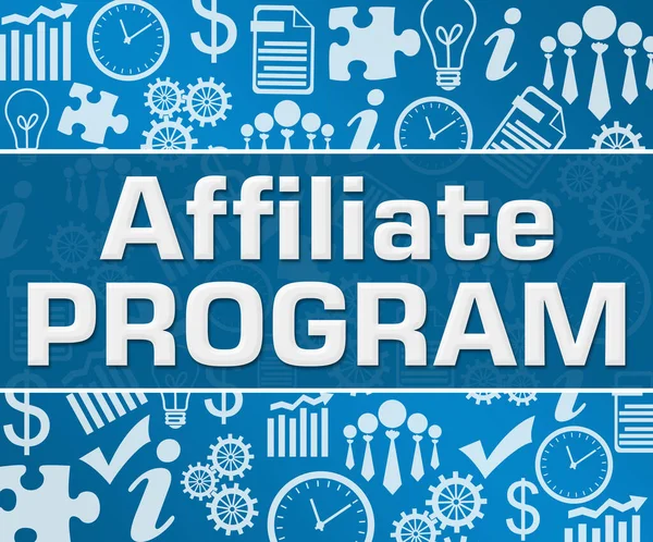 Affiliate program concept image with text and business symbols.