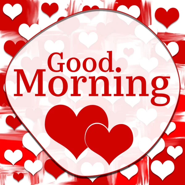 Добрий Ранковий Текст Написаний Фоні Червоних Романтичних Сердець — стокове фото