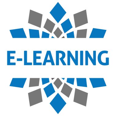 E-Learning text written over blue grey background. clipart