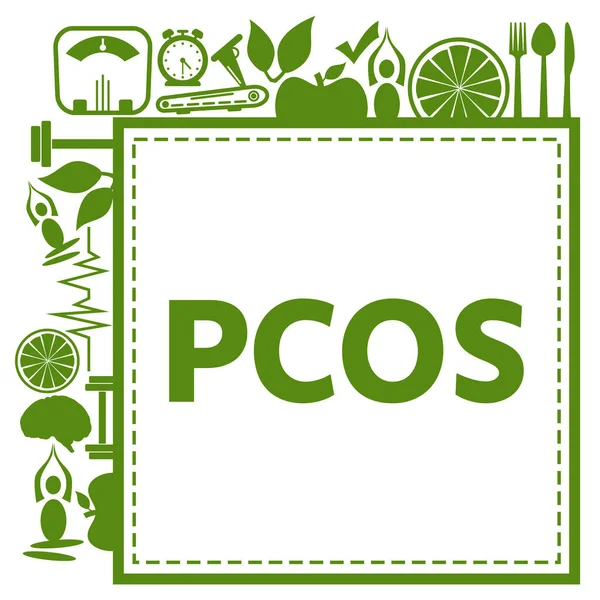 Pcos Polycystiskt Ovariesyndrom Konceptbild Med Text Och Hälsorelaterade Symboler — Stockfoto