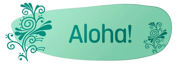 Texte Aloha Écrit Sur Fond Turquoise Avec Des Éléments Tourbillonnants — Photo