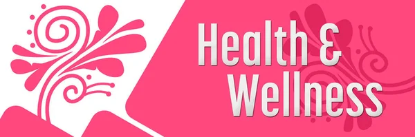 健康とウェルネスデザイン要素とピンクの背景に書かれたテキスト — ストック写真