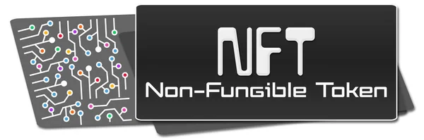 Nft Texto Simbólico Fungible Escrito Sobre Fondo Oscuro Colorido — Foto de Stock