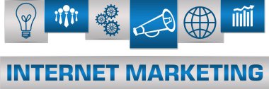 Mavi gri arkaplan üzerine yazılmış İnternet Pazarlama metni.