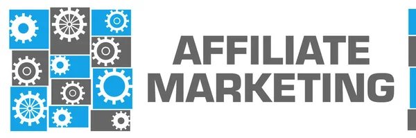 Affiliate marketing text written over blue grey background.