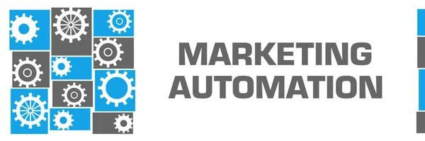 Marketing automation text written over blue grey background.
