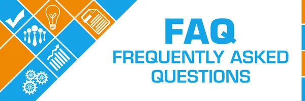 Faq Preguntas Frecuentes Texto Escrito Sobre Fondo Naranja Azul — Foto de Stock