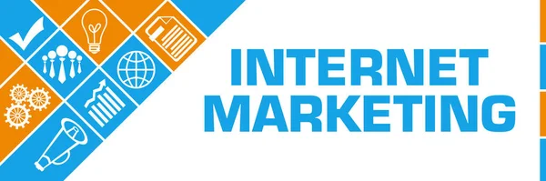 Internet Marketing Text Über Blau Orangefarbenen Hintergrund Geschrieben — Stockfoto