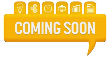 Metin ve iş simgeleriyle yakında gelecek konsept resim.