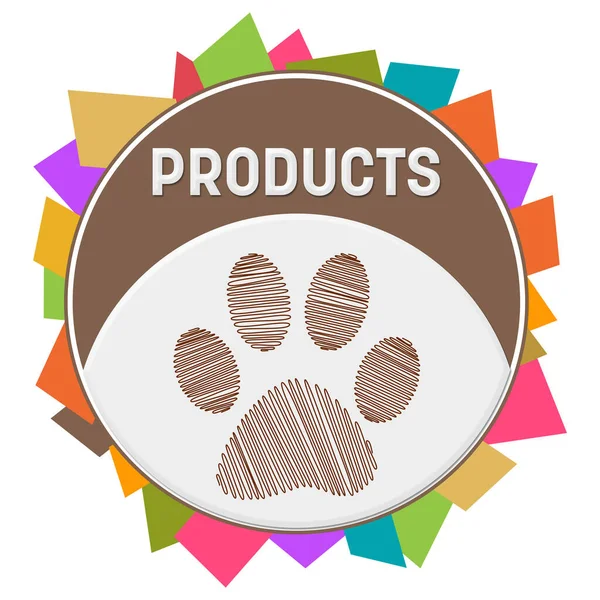 Produkter Koncept Bild Med Text Och Sällskapsdjur Tass Symbol — Stockfoto