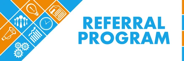 Referral program concept image with text and related symbols.