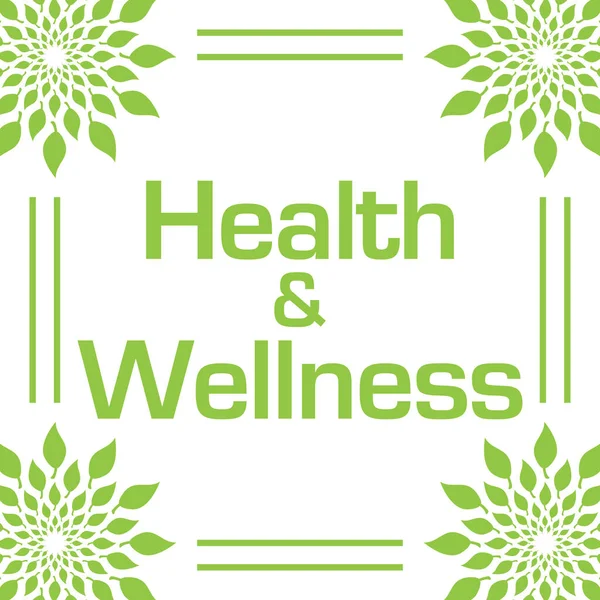 绿叶背景下的健康与健康文字 — 图库照片
