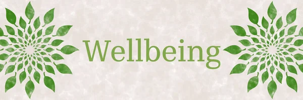 Wellbeing Concept Image Text Leaves Symbols — Stock Photo, Image