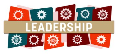 Metin ve dişli sembollü liderlik konsepti.