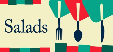Salads concept image with text and spoon fork knife symbols.
