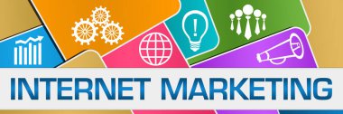 Renkli arkaplan üzerine yazılmış internet pazarlama metni.