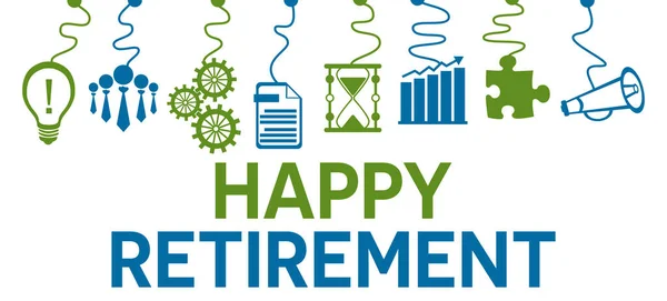 Happy Retirement Concept Image Text Business Symbols — Stockfoto
