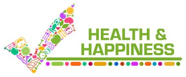 Health And Happiness concept image with text and health symbols.