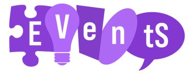 Events text written over purple background. clipart