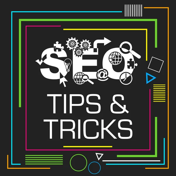 SEO Tips And Tricks text written over dark colorful background.