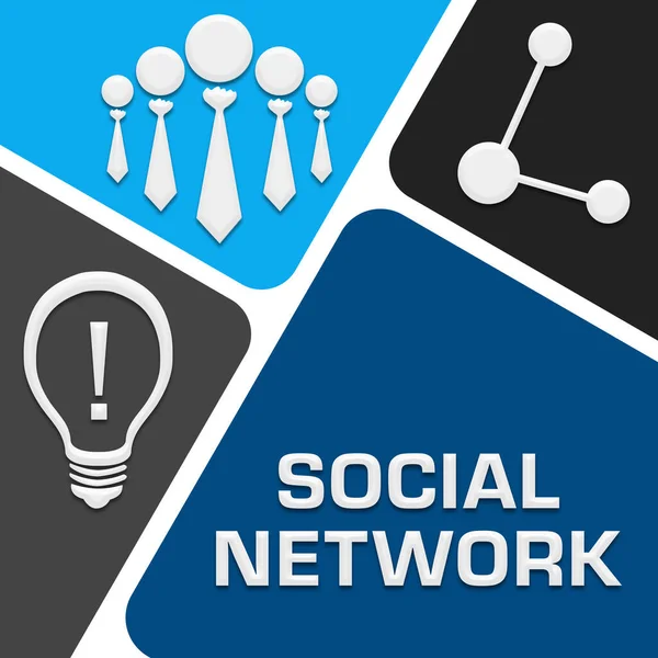 ソーシャルネットワークの概念画像とテキストおよび関連記号 — ストック写真