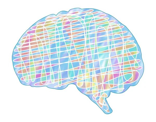Symbol Mózgu Wypełnione Losowe Kształty Kolorowe Tło — Zdjęcie stockowe