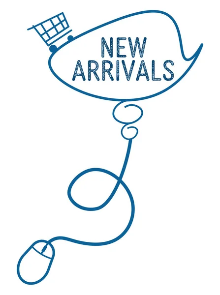 New Arrivals concept image with text and computer mouse symbol.