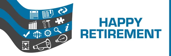 Happy Retirement Concept Image Text Business Symbols — стоковое фото