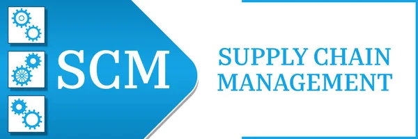 stock image SCM - Supply Chain Management concept image with text and gear symbols.