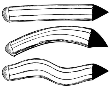Beyaz arkaplanda üç farklı şekilli kalemler..