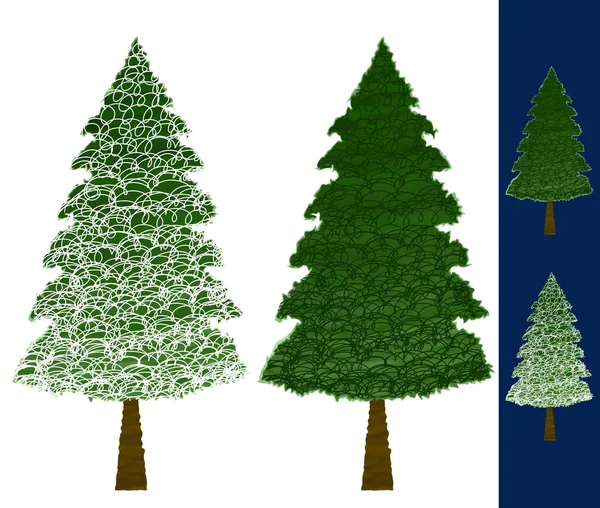 Conjunto Duas Árvores Natal Verdes Isoladas Sobre Fundo Branco — Fotografia de Stock