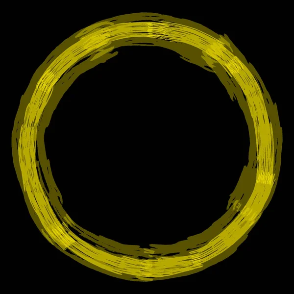 黑色背景上孤立的具有绘画效果的黄环 — 图库照片