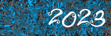Yıl 2023 Mavi gri arkaplan üzerine yazılmış metin.