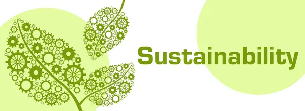 Nachhaltigkeitskonzept Bild Mit Text Und Blätter Mit Zahnrädern — Stockfoto