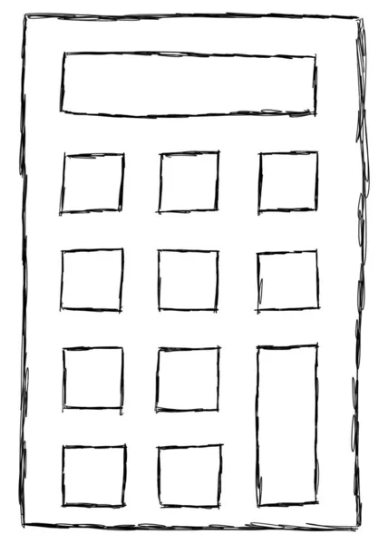 Vereinzelte Skizze Eines Taschenrechners Mit Schwarzen Linien Auf Weißem Hintergrund — Stockfoto