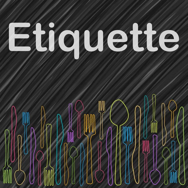 Etiquette Concept Image Text Spoon Fork Knife Colorful Sketch — Stock Photo, Image