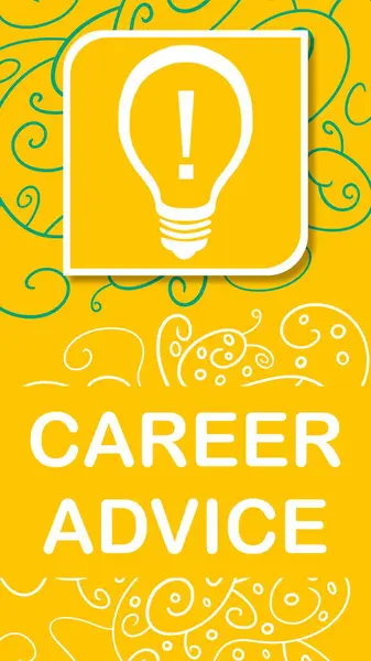 Career Advice concept image with bulb over yellow turquoise background.