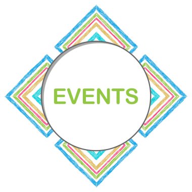 Events text written over colorful background. clipart