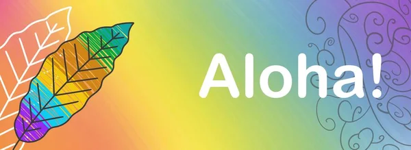 Aloha Text Geschrieben Über Farbig Gedämpftem Farbverlauf Hintergrund Mit Blatt — Stockfoto