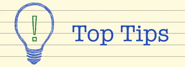 Top Tippek Koncepció Kép Szöveg Izzó Szimbólum Felett Notebook Oldal — Stock Fotó