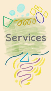 Renkli arkaplan üzerine yazılmış servisler metni.