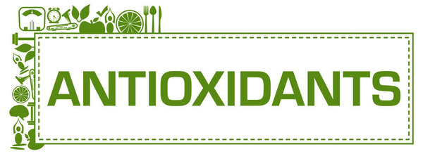 Образ концепции антиоксидантов с текстом и символами здоровья.