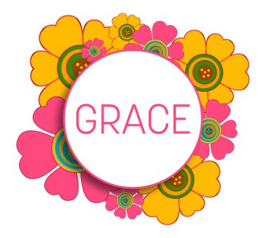 Renkli çiçek arkaplanı üzerine yazılmış Grace metni.