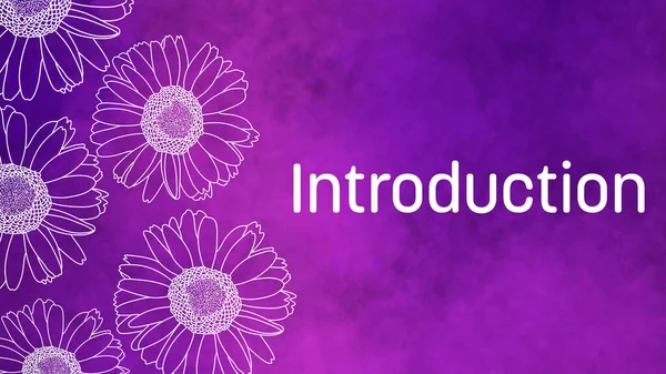 Introduction text written over purple floral background.
