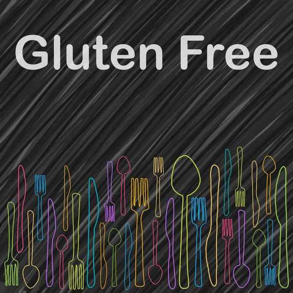 Imagen Concepto Libre Gluten Con Texto Cuchillo Tenedor Cuchara Fotos de stock libres de derechos
