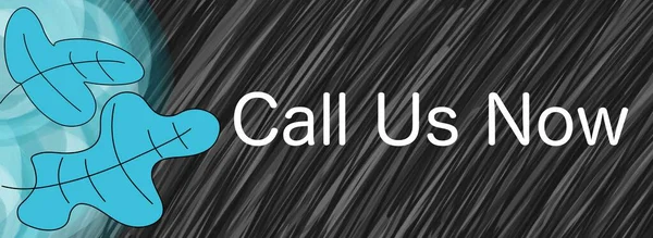 Call Us Now text written over dark background with turquoise leaves element.