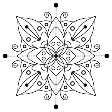 Beyaz arkaplan üzerinde izole edilmiş dairesel kare şeklinde mandala tasarımı.