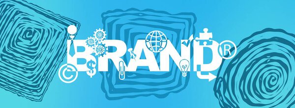 Brand text written over blue background.