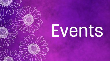 Etkinlik metni mor çiçekli arkaplan üzerine yazılmış.