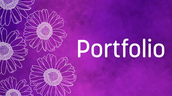 Portfolio text written over purple floral feminine background.